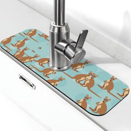 Funny for Kangaroo Zoo Print Stone Wasserhahn Matte für Küchenspüle, Diatomit saugfähige Matte, Wasserhahn-Spritzschutz für Badezimmer Küche (38,1 x 14 cm) von EZDLOWVBA