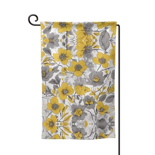 Gartenflagge mit gelb-grauem Blumendruck, doppelseitig, Gartenflaggen für Heimdekoration, wetterbeständig und doppelt genäht, 45,7 x 32,8 cm Gartenflagge mit gelb-grauem Blumendruck, doppelseitig, Gartenflaggen für Heimdekoration, wetterbeständig und doppelt genäht, 45,7 x 32,8 cm von EZDLOWVBA