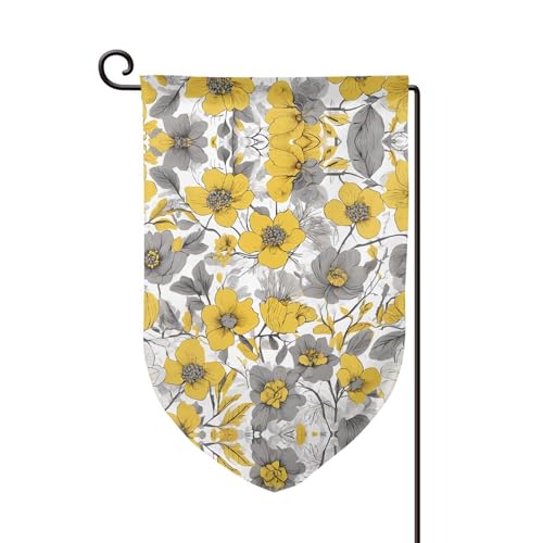 Gartenflagge mit gelb-grauem Blumendruck, doppelseitig, Gartenflaggen für Heimdekoration, wetterbeständig und doppelt genäht, 45,7 x 32,8 cm von EZDLOWVBA