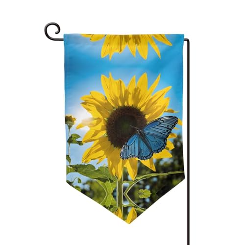 Gelbe Sonnenblumen mit blauen Schmetterlingen, doppelseitig, Premium-Gartenflagge, Gartenflaggen für Heimdekoration, wetterbeständig und doppelt genäht, 45,7 x 32,8 cm Gelbe Sonnenblumen mit blauen Schmetterlingen, doppelseitig, Premium-Gartenflagge, Gartenflaggen für Heimdekoration, wetterbeständig und doppelt genäht, 45,7 x 32,8 cm von EZDLOWVBA