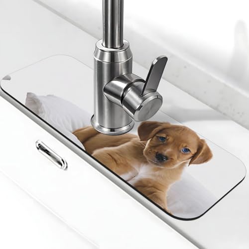 Golden Retriever Print Stein Wasserhahn Matte für Küchenspüle, Kieselgur-saugfähige Matte, Wasserhahn-Spritzschutz für Badezimmer Küche (38,1 x 14 cm) von EZDLOWVBA
