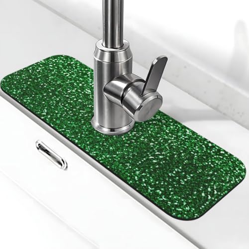 Grüne Pailletten-Wasserhahn-Matte für Küchenspüle, Kieselgur-saugfähige Matte, Wasserhahn-Spritzschutz für Badezimmer, Küche (38,1 x 14 cm) von EZDLOWVBA