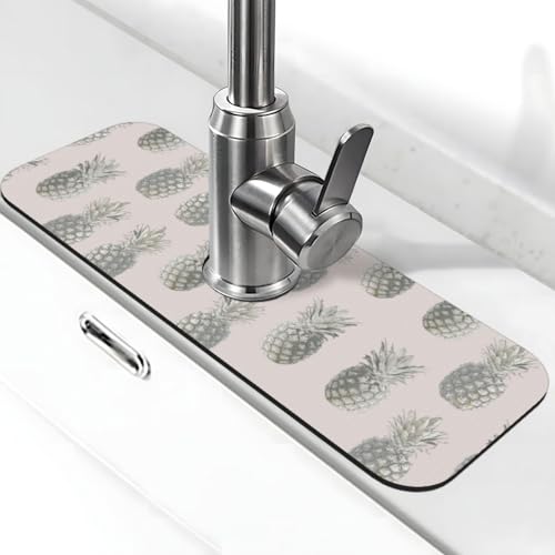 Hübscher Ananas-Druck Stein Wasserhahn Matte für Küchenspüle, Kieselgur-saugfähige Matte, Wasserhahn-Spritzschutz für Badezimmer Küche (38,1 x 14 cm) von EZDLOWVBA