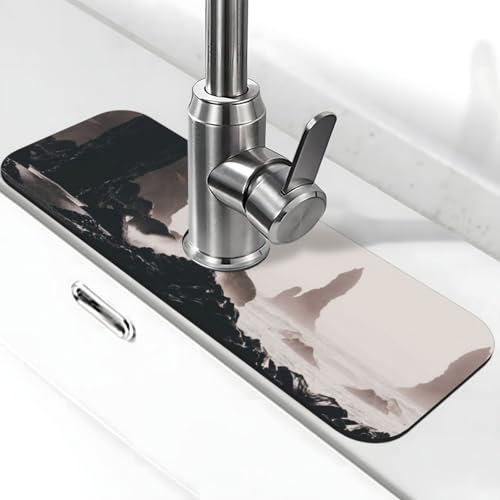 Iceland Print Stone Wasserhahn Matte für Küchenspüle, Kieselgur-saugfähige Matte, Wasserhahn-Spritzschutz für Badezimmer Küche (38,1 x 14 cm) von EZDLOWVBA