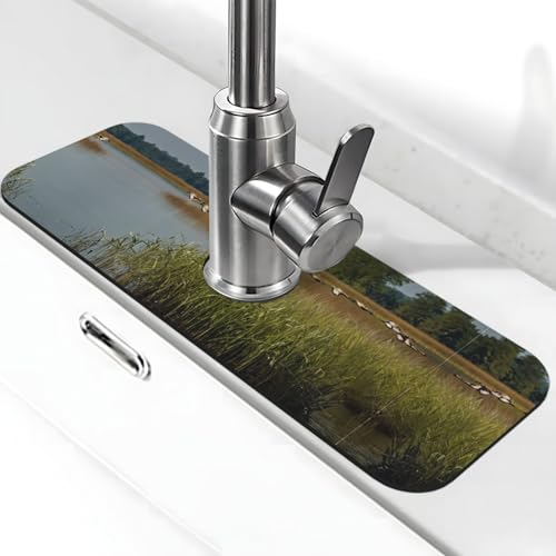 Jagd fliegende Wildstein-Wasserhahnmatte für Küchenspüle, Kieselgur-saugfähige Matte, Wasserhahn-Spritzschutz für Badezimmer und Küche (38,1 x 14 cm) von EZDLOWVBA