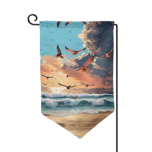 Kokospalme, Sandstrand, doppelseitig, Premium-Gartenflagge, Gartenflaggen für Heimdekoration, wetterbeständig und doppelt genäht, 45,7 x 32,8 cm von EZDLOWVBA