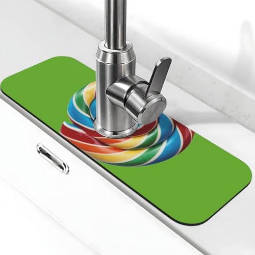 Lollipop-Druck-Stein-Wasserhahn-Matte für Küchenspüle, Kieselgur-saugfähige Matte, Wasserhahn-Spritzschutz für Badezimmer, Küche (38,1 x 14 cm) von EZDLOWVBA