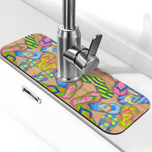 Lustige Flip-Flops Hausschuhe Kunstdruck Stein Wasserhahn Matte für Küchenspüle, Kieselgur-saugfähige Matte, Wasserhahn-Spritzschutz für Badezimmer Küche (38,1 x 14 cm) von EZDLOWVBA