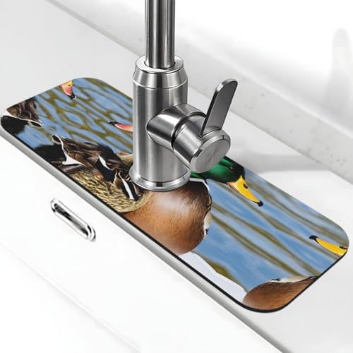 Mallard Duck Print Stone Wasserhahn Matte für Küchenspüle, Kieselgur-saugfähige Matte, Wasserhahn-Spritzschutz für Badezimmer Küche (38,1 x 14 cm) von EZDLOWVBA