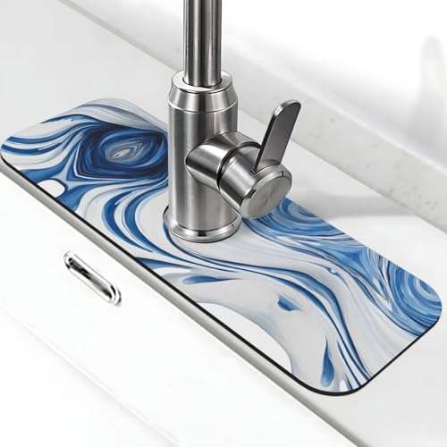 Marmor-Wandbild, Stein-Wasserhahn-Matte für Küchenspüle, Kieselgur-saugfähige Matte, Wasserhahn-Spritzschutz für Badezimmer und Küche (38,1 x 14 cm) von EZDLOWVBA