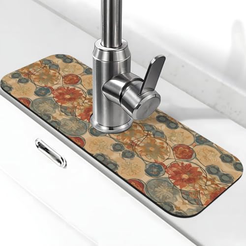 Medallion Multi Print Stein Wasserhahn Matte für Küchenspüle, Kieselgur-saugfähige Matte, Wasserhahn-Spritzschutz für Badezimmer Küche (38,1 x 14 cm) von EZDLOWVBA