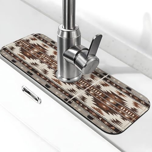 Native Print Stone Wasserhahn Matte für Küchenspüle, Kieselgur-saugfähige Matte, Wasserhahn-Spritzschutz für Badezimmer Küche (38,1 x 14 cm) von EZDLOWVBA