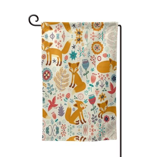Niedliche Blumen-Tiermuster-Druck, doppelseitige Premium-Gartenflagge, Gartenflaggen für Heimdekoration, wetterbeständig und doppelt genäht, 45,7 x 32,8 cm von EZDLOWVBA