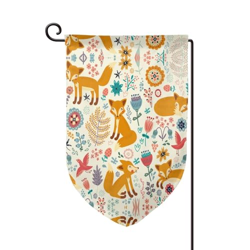 Niedliche Blumen-Tiermuster-Druck, doppelseitige Premium-Gartenflagge, Gartenflaggen für Heimdekoration, wetterbeständig und doppelt genäht, 45,7 x 32,8 cm von EZDLOWVBA