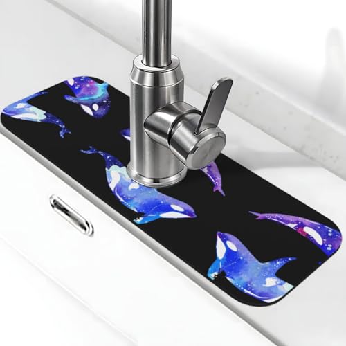 Orca Killerwal Druck Stein Wasserhahn Matte für Küchenspüle, Kieselgur-saugfähige Matte, Wasserhahn-Spritzschutz für Badezimmer Küche (38,1 x 14 cm) von EZDLOWVBA