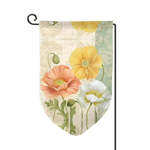 Pastell Mohnblumen-Druck, doppelseitige Premium-Gartenflagge, Gartenflaggen für Heimdekoration, wetterbeständig und doppelt genäht, 45,7 x 32,8 cm von EZDLOWVBA