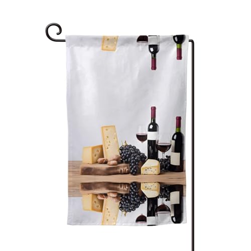 Rotwein-Galsse und Trauben mit Holzdruck, doppelseitige Premium-Gartenflagge, Gartenflaggen für Heimdekoration, wetterbeständig und doppelt genäht, 45,7 x 32,8 cm Rotwein-Galsse und Trauben mit Holzdruck, doppelseitige Premium-Gartenflagge, Gartenflaggen für Heimdekoration, wetterbeständig und doppelt genäht, 45,7 x 32,8 cm von EZDLOWVBA