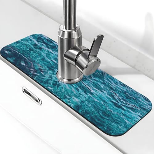 Schöne Meeresoberfläche Druck Stein Wasserhahn Matte für Küchenspüle, Kieselgur-saugfähige Matte, Wasserhahn-Spritzschutz für Badezimmer Küche (38,1 x 14 cm) von EZDLOWVBA