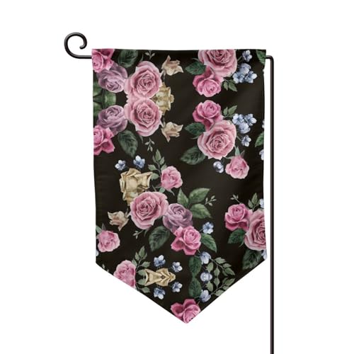 Schwarze Schwarzgound-Rosen-Druck, doppelseitige Premium-Gartenflagge, Gartenflaggen für Heimdekoration, wetterbeständig und doppelt genäht, 45,7 x 32,8 cm Schwarze Schwarzgound-Rosen-Druck, doppelseitige Premium-Gartenflagge, Gartenflaggen für Heimdekoration, wetterbeständig und doppelt genäht, 45,7 x 32,8 cm von EZDLOWVBA