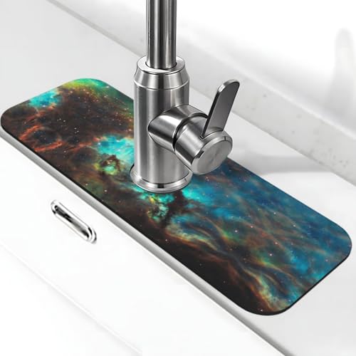 Universe Galaxy Space Print Stein Wasserhahn Matte für Küchenspüle, Kieselgur-saugfähige Matte, Wasserhahn-Spritzschutz für Badezimmer Küche (38,1 x 14 cm) von EZDLOWVBA