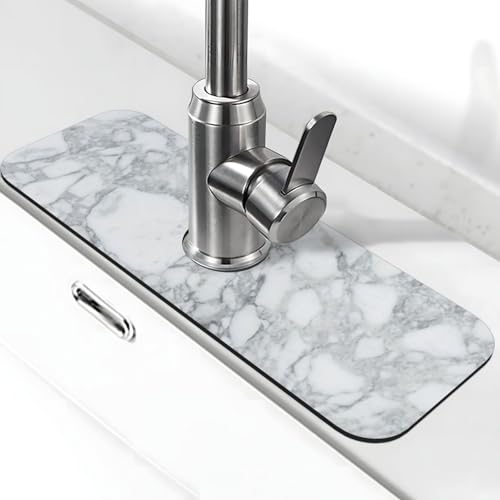 Wasserhahn-Matte für Küchenspüle, Kieselgur-saugfähige Matte, Wasserhahn-Spritzschutz für Badezimmer, Küche, 38,1 x 14 cm, Hellschwarz Wasserhahn-Matte für Küchenspüle, Kieselgur-saugfähige Matte, Wasserhahn-Spritzschutz für Badezimmer, Küche, 38,1 x 14 cm, Hellschwarz von EZDLOWVBA