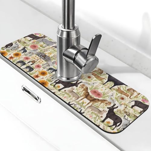 Wasserhahn-Matte mit Bauernhoftier-Druck, Stein-Wasserhahn-Matte für Küchenspüle, Kieselgur-saugfähige Matte, Wasserhahn-Spritzschutz für Badezimmer und Küche (38,1 x 14 cm) von EZDLOWVBA