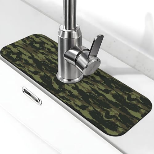Wasserhahn-Matte mit Camouflage-Druck, Stein-Wasserhahn-Matte für Küchenspüle, Kieselgur-saugfähige Matte, Wasserhahn-Spritzschutz für Badezimmer und Küche (38,1 x 14 cm) von EZDLOWVBA