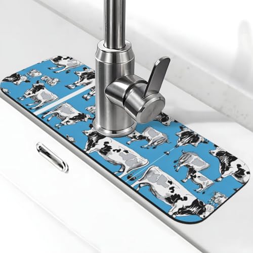 Wasserhahn-Matte mit Kuh-Aufdruck, für Küchenspüle, Kieselgur-saugfähige Matte, Wasserhahn-Spritzschutz für Badezimmer, Küche (38,1 x 14 cm) von EZDLOWVBA