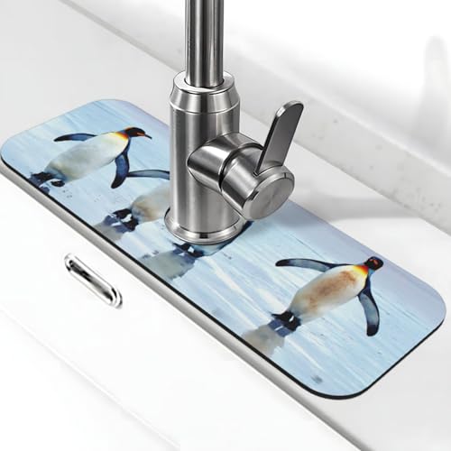 Wasserhahn-Matte mit Pinguin-Aufdruck, für Küchenspüle, Kieselgur-saugfähige Matte, Wasserhahn-Spritzschutz für Badezimmer, Küche (38,1 x 14 cm) von EZDLOWVBA