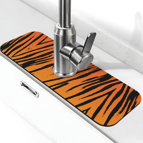 Wasserhahn-Matte mit Tigerstreifen-Druck für Küchenspüle, Kieselgur-saugfähige Matte, Wasserhahn-Spritzschutz für Badezimmer und Küche (38,1 x 14 cm) von EZDLOWVBA