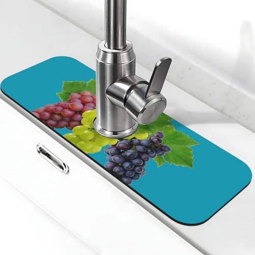 Wasserhahn-Matte mit Trauben-Aufdruck, für Küchenspüle, Kieselgur-saugfähige Matte, Wasserhahn-Spritzschutz für Badezimmer, Küche (38,1 x 14 cm) von EZDLOWVBA