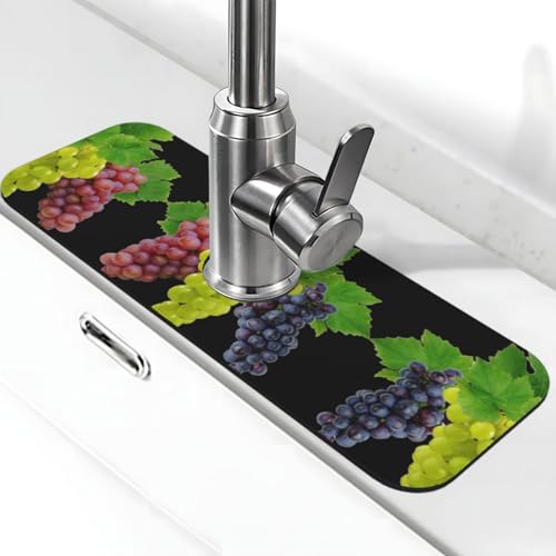 Wasserhahn-Matte mit Trauben-Aufdruck, für Küchenspüle, Kieselgur-saugfähige Matte, Wasserhahn-Spritzschutz für Badezimmer, Küche (38,1 x 14 cm) von EZDLOWVBA