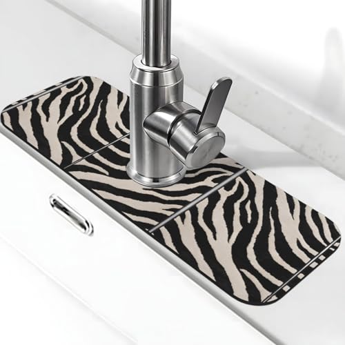 Wasserhahn-Matte mit Zebra-Tiermuster für Küchenspüle, Kieselgur-saugfähige Matte, Wasserhahn-Spritzschutz für Badezimmer und Küche (38,1 x 14 cm) von EZDLOWVBA
