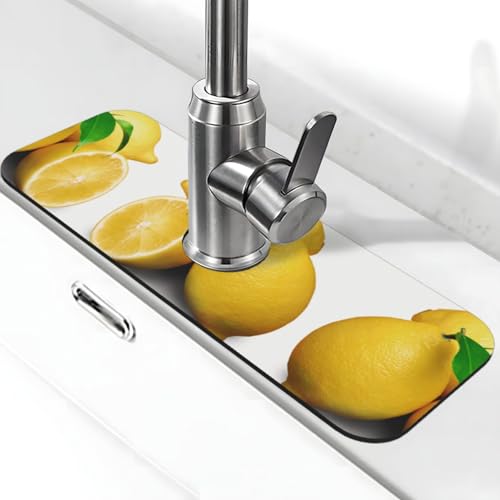 Wasserhahn-Matte mit Zitronenmuster für Küchenspüle, Kieselgur-saugfähige Matte, Wasserhahn-Spritzschutz für Badezimmer und Küche (38,1 x 14 cm) von EZDLOWVBA