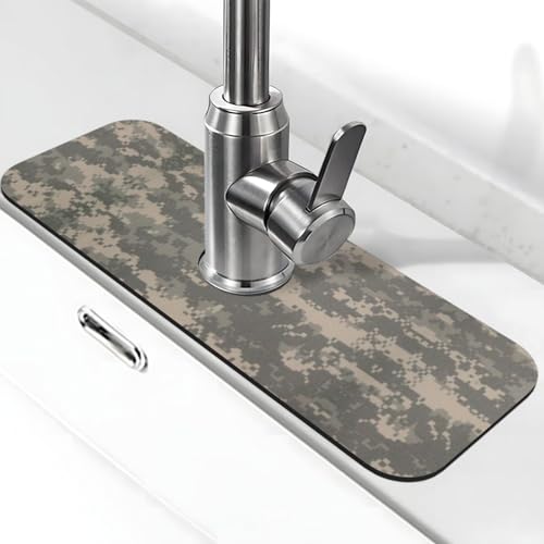 Wasserhahn-Matte mit digitalem Camouflage-Druck, Stein-Wasserhahn-Matte für Küchenspüle, Kieselgur-saugfähige Matte, Wasserhahn-Spritzschutz für Badezimmer und Küche (38,1 x 14 cm) von EZDLOWVBA