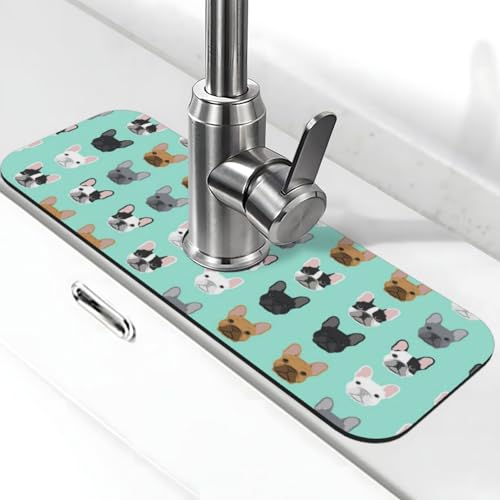 Wasserhahn-Matte mit französischem Aufdruck für Küchenspüle, Kieselgur-saugfähige Matte, Wasserhahn-Spritzschutz für Badezimmer und Küche (38,1 x 14 cm) von EZDLOWVBA