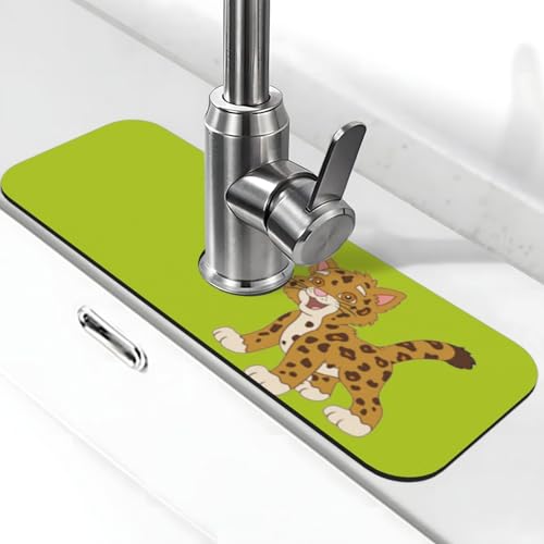 Wasserhahn-Matte mit niedlichem Jaguar-Druck, für Küchenspüle, Kieselgur-saugfähige Matte, Wasserhahn-Spritzschutz für Badezimmer und Küche (38,1 x 14 cm) von EZDLOWVBA