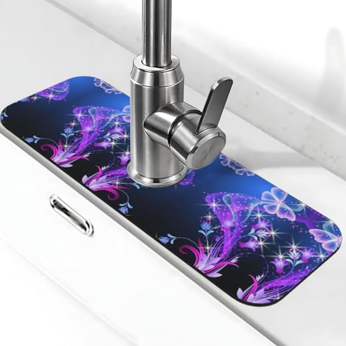 Wasserhahnmatte für Küchenspüle, Kieselgur-saugfähige Matte, Wasserhahn-Spritzschutz für Badezimmer, Küche, 38,1 x 14 cm, Violett von EZDLOWVBA