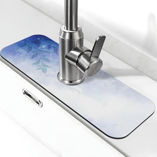 Wasserhahnmatte mit Eisblumendruck für Küchenspüle, Kieselgur-saugfähige Matte, Wasserhahn-Spritzschutz für Badezimmer und Küche (38,1 x 14 cm) von EZDLOWVBA