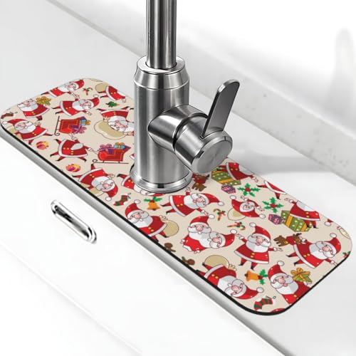 Weihnachts-Cartoon-Weihnachtsmann-Druck, Stein-Wasserhahn-Matte für Küchenspüle, Kieselgur-saugfähige Matte, Wasserhahn-Spritzschutz für Badezimmer und Küche (38,1 x 14 cm) von EZDLOWVBA