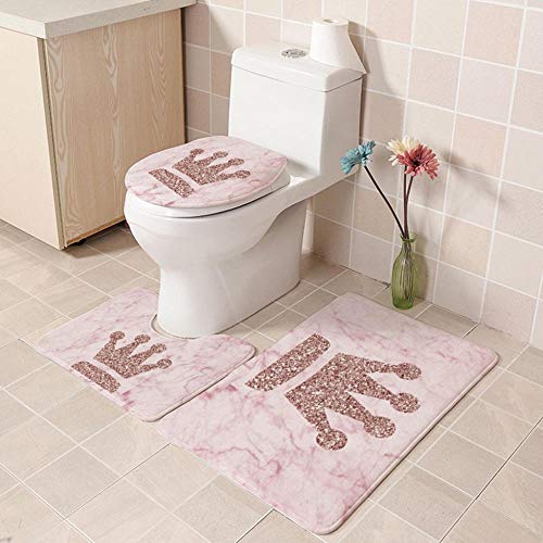 EZEZWSNBB Badematten Set 3 Teilig Rosa Krone Badvorleger WC Vorleger ohne Ausschnitt rutschfest für -WC Vorleger Badezimmer Waschbar Dusch Matte Teppich 50x80 cm von EZEZWSNBB