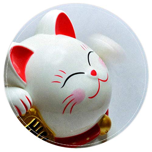 EZIOLY Japanische Glücksmünze Katze, rutschfest, waschbar, rund, Badematte, Bodenmatte für Wohnzimmer, Schlafzimmer, Küche, Baby-Spielzimmer, 40 x 40 cm von EZIOLY