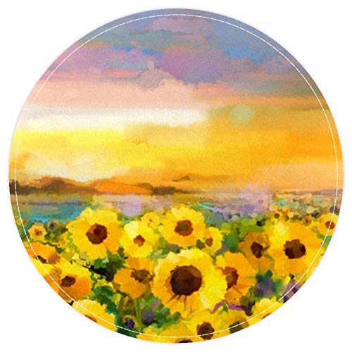 EZIOLY gelbe Sonnenblumen-Gänseblümchen-Blumen-Teppich, rutschfest, waschbar, rund, für Wohnzimmer, Schlafzimmer, Küche, Baby, Spielzimmer, 40 x 40 cm von EZIOLY