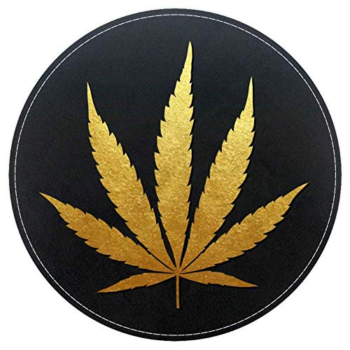 Ezioly Badematte mit goldenem Marihuana-Motiv und Cannabis-Blättern, rutschfest, waschbar, rund, 40 x 40 cm von EZIOLY