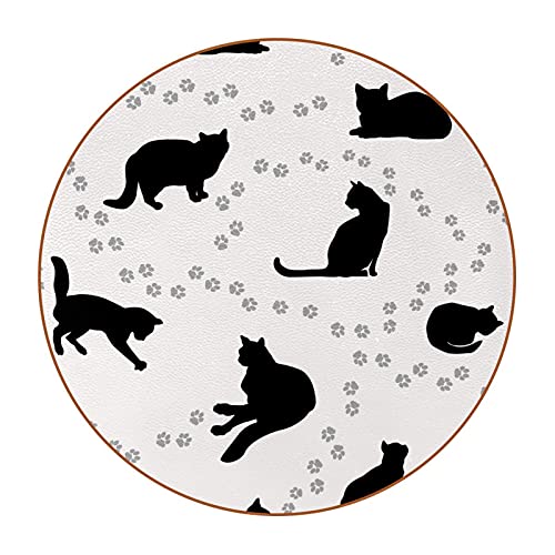 Set von 6 Untersetzern für Getränke, schwarze Katzen Pfoten Fußabdrücke Runde Untersetzer Tasse Matte Hitzebeständige wiederverwendbare Untertassen für Zuhause Restaurant Büro und Bar, 10,2 cm von EZIOLY
