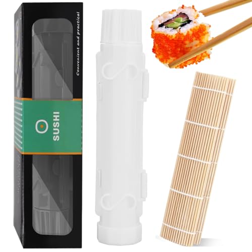 EZOULUOBA Sushi Maker, Sushi Form Set zum Selber Machen, Sushimaker Roller und Bambusmatte für Reis Former Dekorieren Diy Werkzeug (Weiß Roller Pack) von EZOULUOBA