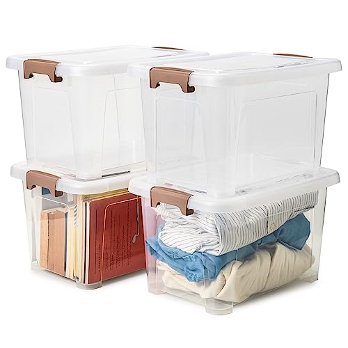 EZOWARE 16.1L Aufbewahrungsboxen, transparenter Organizer mit Deckel, stapelbarer Behälter mit Deckel. Ideal für Büro, Kinderzimmer, Küche & Werkstatt (4er Set) von EZOWARE
