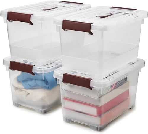 EZOWARE 16L Aufbewahrungsboxen, transparenter Organizer mit Deckel, stapelbarer Behälter mit Deckel. Ideal für Büro, Kinderzimmer, Küche & Werkstatt (4er Set) von EZOWARE