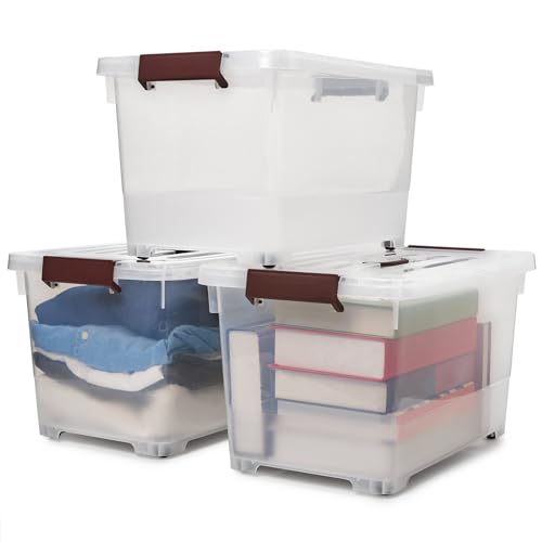 EZOWARE 32L Aufbewahrungsboxen mit Deckel, Kunststoffbox-Organizer mit Deckel, 3 Stück von EZOWARE