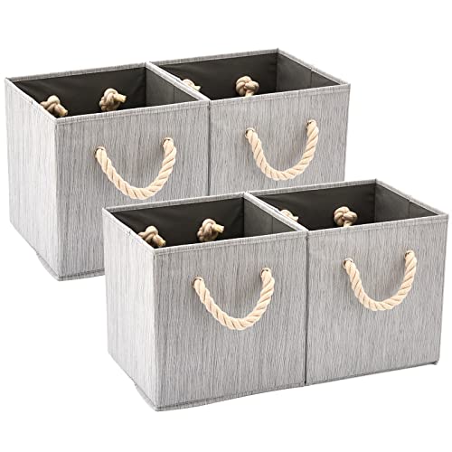 EZOWARE 4 Stück Baumwolle Faltbare Aufbewahrungsbox, Aufbewahrungskorb mit starken Griffen für die Organisation Kinderzimmer, Spielzeug, Schrank - (Bamboo Grau, 26,7 x 26,7 x 28 cm) von EZOWARE